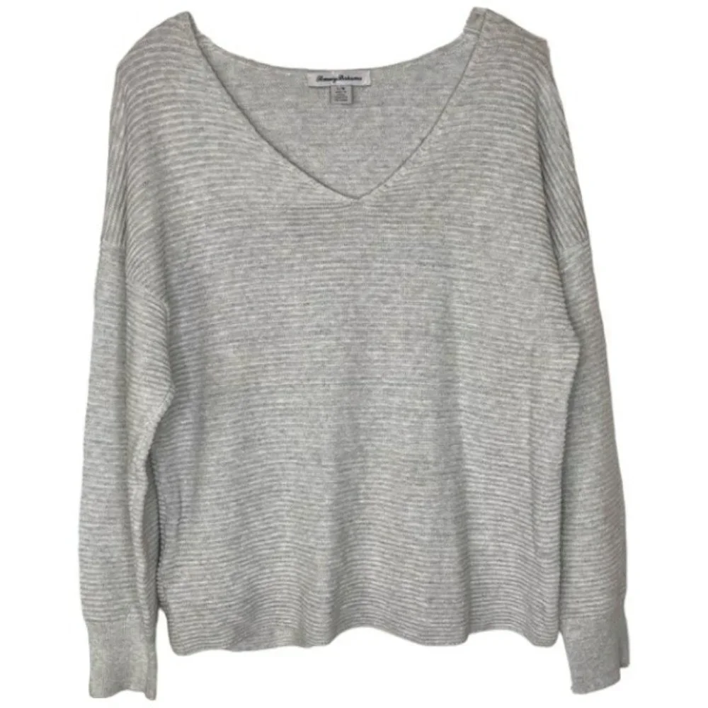 Tommy Bahama Bonita Ottoman Subtly Sequined Sweater - Pearl Gray Heather - L